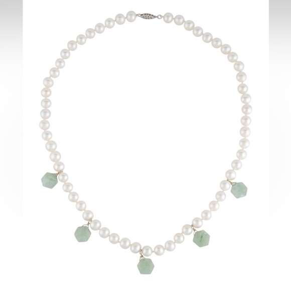 Pearl and aquamarine bead necklace
